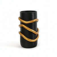 resin Vase with Snake Detail Matte Black Snake Vase Cylindrical Decor for Living Room