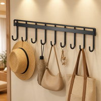 Wall Mounted Coat Rack, Key Holder Wall Mount with 4-12 Hooks, Black Metal Coat Hooks for Mudroom, Easy Installation No-Drill Hat
