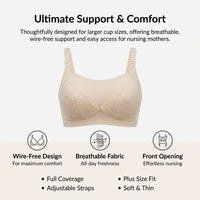 Nursing Bras for Breastfeeding with No Underwire and Thin Padding, Maternity with Front Opening Design, Plus Size Extended Cup Range