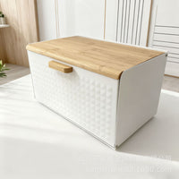 Square Bamboo Lid Bread Storage Box with Flap, Large Kitchen Organizer