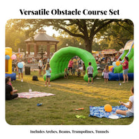 4 Pieces Long-Lasting PVC Inflatable Obstacle Course Set Portable Team Building Inflatable Course Easy Setup Reusable for Adults, Kids, Sports Day, Company Picnics