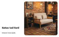 Hardwood Wood Frame Cane spine Settee space-saving Size Two-Seater Bench with spinerest Minimalist Design Loveseat Small Space suitable for for Apartment Dwellers, Interior Designers, Business Owners, Living Room, creamice, Homestay, Reception Area