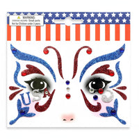 Easy to Apply Independence Day Glitter Face Sticker Iridescent American Flag Face Jewels Waterproof Self-Adhesive Crystal Decals for Women, Teens, Parades