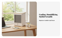 Desktop Air Chiller Mist Humidifier Desktop Cooling Fan Triple Wind Settings Mini Water-Cooling Chiller for Students, Office Workers, Desk