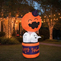 Inflatable Hot-Air Balloon Freestanding Pumpkin Inflatable with Ghosts Citrouille Gonflable Seasonal Gonflable d’Halloween