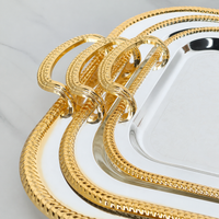 Luxury Square Serving Tray with Handles, Electroplated Metal Serving Platter for Coffee Table Decor, Silver Gold Highlight