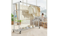 Stainless Steel Clothes Drying Rack with Wheels Movable Mobile Clothes Rack with Shoe Shelf Heavy Duty Compact for Bedroom