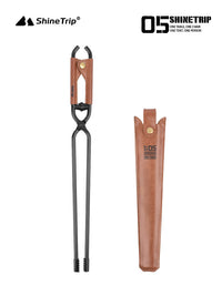 Outdoor 05 Series Fire Tongs with Leather Case, Thickened Steel Tube, Anti-Corrosion and High Temperature Resistant