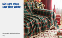 Christmas Sofa Cover, Classic Vintage Plaid Throw, Non-Slip Full Cover with Tassels, Holiday Decor