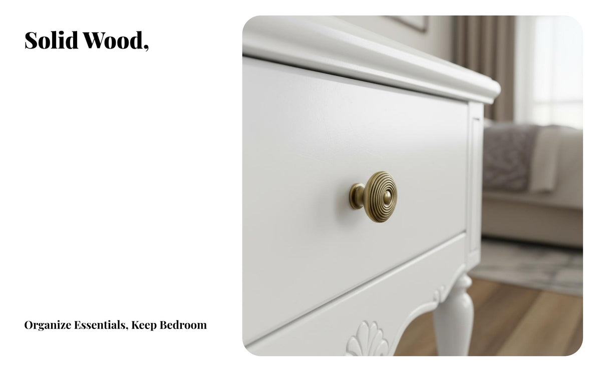 Solid Wood Construction American Design Nightstand Retro Design Wooden Nightstand with Drawers Carved Feature S Bedside Table with Drawers Multi-Purpose for Homeowners, Adults, Students, Guest Room, Hallway