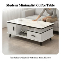 Coffee Table with Storage Marble Pattern Top Rectangular Coffee Table with Compartments Minimalist Furniture Living Room Furniture for Homeowners