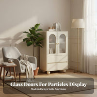 Tall Cabinet with Transparent Doors sturdy Wood Legs for Study, Bedroom, Renters