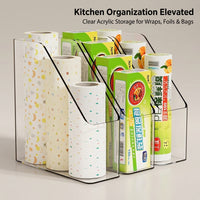 Cabinet Cupboard Organizer, Thickened Acrylic Food Wrap Dispenser & Kitchen No Installation Cling Film for Bags & Seasoning Bottles