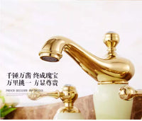 European-Style Three-Hole Basin Faucet with Natural Jade, Brass, Antique Finish