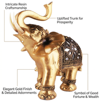 Golden Resin Elephant Statue Feng Shui, Raised Trunk Elephant Statue Home Office Ornament, Sculpture - Image 6