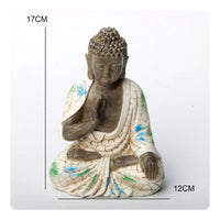 Blue and White Buddha Figurine Garden Ornament Seated Buddha Glass Embellishment