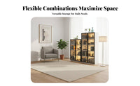LED Display Cabinet Solid Wood Frame Glass Door Bookcase Large Capacity Lighted Display Cabinet for Decor Enthusiasts, Living Room, Study, Home Office
