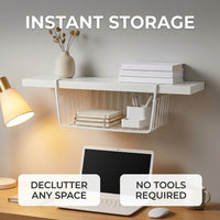 Hanging Basket for Kitchen Cupboard Storage with No Installation Required, Iron Under Shelf Organizer for Wardrobes and Desks