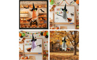 Spooky Flying Ghost with Witch Hat and Broom Floating Hanging Witch Ghost Festive Cute for Porch, Window, Haunted House, Garden