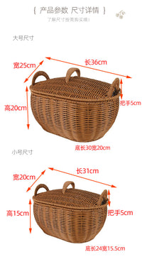 Rattan-Look Handwoven Storage Basket with Lid for Home Organization