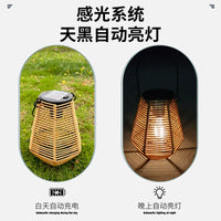 太阳能灯铁艺藤编挂灯户外庭院花园露营草坪阳台悬挂灯火把灯露营