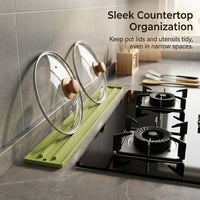 Pot Lid Rack with Draining for Kitchen Organization, Upgraded Holder and Spoon Rest for Home Cooks
