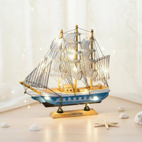 Mediterranean Design Ship Decor Artisanal Wooden Sailboat Model for Office