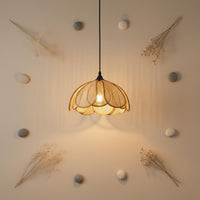 Handwoven Rattan Flower Hanging Light Japanese Design Woven Petal Ceiling Lamp Bohemian Wicker Light Fixture for Bedroom, Cafe