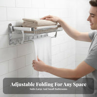 Space-Saving Collapsible Wall Rack Rustproof Foldable Towel Holder Multi-Functional Bathroom Organizer Easy Installation for Apartment Dwellers, Homeowners, Families