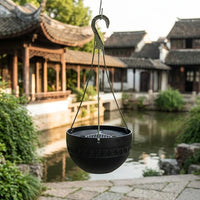 Plant Pots and Hanging Basket for Outdoor Plants, Ribbed Hanging Plant Pot with Chain Home Decor, Chinese Style Plant Pots Indoor