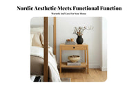 Woven Door Nightstand Adaptable Bedside Storage Cabinet Space-Saving for Renters