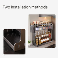 Wall Mounted 3-Tier Kitchen Spice Rack with Drawers