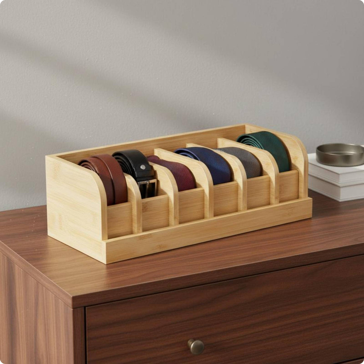 Belt Organizer Narrow Compartments Bamboo Drawer Organizer Open Top