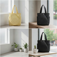 Spacious Quilted Tote Bag Roomy Tote Bag with Zip Pocket Sporty Handbag Lightweight for Commuters, Gym, Travel, Tennis