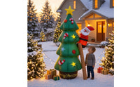 Freestanding Inflatable Christmas Tree with Santa Festive Christmas Tree with Climbing Santa Outdoor Decoration Indoor for Yard, Porch, Entryway
