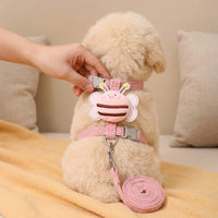 1.2m Bee Harness and Leash Set - Pink Feline Harness, Cat Leash, Soft Cloth H-Shaped Harness for Small Cats, Cute Cartoon Pets Walking Set
