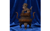 Lion Lid Incense Burner Curved Side Handles Ornamental Copper Incense Burner