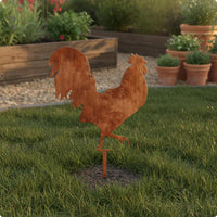 Vintage Metal Chicken Stake Rustic Weathered Chicken Silhouette Yard Sign for Lawn