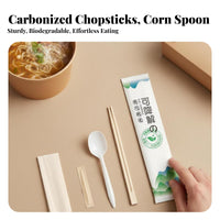 Disposable Biodegradable Tableware, Chopsticks, Spoon, Napkin, Dental Pick, Four-Piece Eco-Friendly Takeout Set