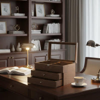 Walnut Finish Glasses Chest Large Capacity Wooden Sunglasses Display Case 18 Compartment Glasses Box Dustproof