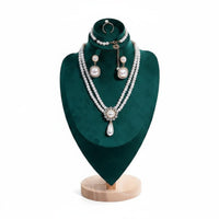 Solid Wood Base Velvet Jewelry Bust Multi-Functional Necklace Display Mannequin Elegant Design Portrait Neck Form Display for Market Stall, Retail Shop, Boutique, Showcase