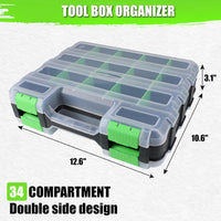 34-Compartment Double-Sided Tool Storage Box with Removable Dividers