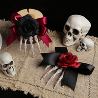 Halloween Skeleton Hand Hair Clip with Rose and Bow