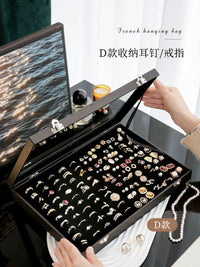 Black Jewelry Box with Compartments for Necklaces, Rings, Earrings, Bracelets, Dustproof with Lid