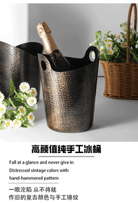 欧式高档香槟桶创意做旧不锈钢冰桶家用红酒冰镇装饰摆件软装设计