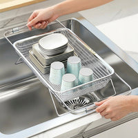 Expandable Dish Rack and Dish Drainer with Sink Strainer, 304 Stainless Steel Draining Board with Handles, Space Saving Kitchen Sink Organizer
