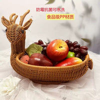 水果编织坚果零食果盘馒头收纳筐仿藤收纳篮动物仿创意小鹿藤艺筐