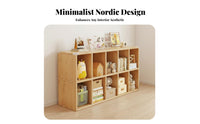 Freestanding Solid Wood Grid Cabinet Multipurpose Low Wooden Bookcase Long-Lasting Floor Standing Display Shelf Spacious Design for Students, Homeowners, Office Workers, Study Room, Bedroom, Playroom