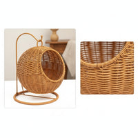 Hanging Basket with Stand Handwoven Countertop Fruit Holder Boho for Kitchen