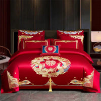 4 Pieces Embroidered mythical serpent and mythical bird Bed Linen Machine cleanable for Newlyweds